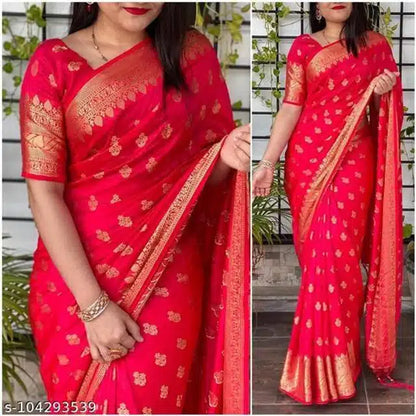 Banarasi Silk Saree With Blouse For Women (Dark Purple, 6.3M)